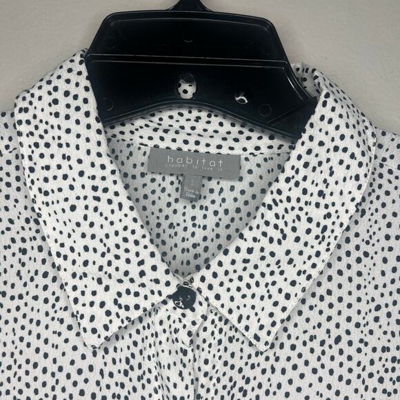 Habitat Clothes to Live In White Black Polka Dot Button Up Blouse Ruffles Sz S - Picture 3 of 10